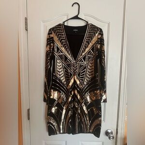 EXPRESS Black and Gold Sequin Dress